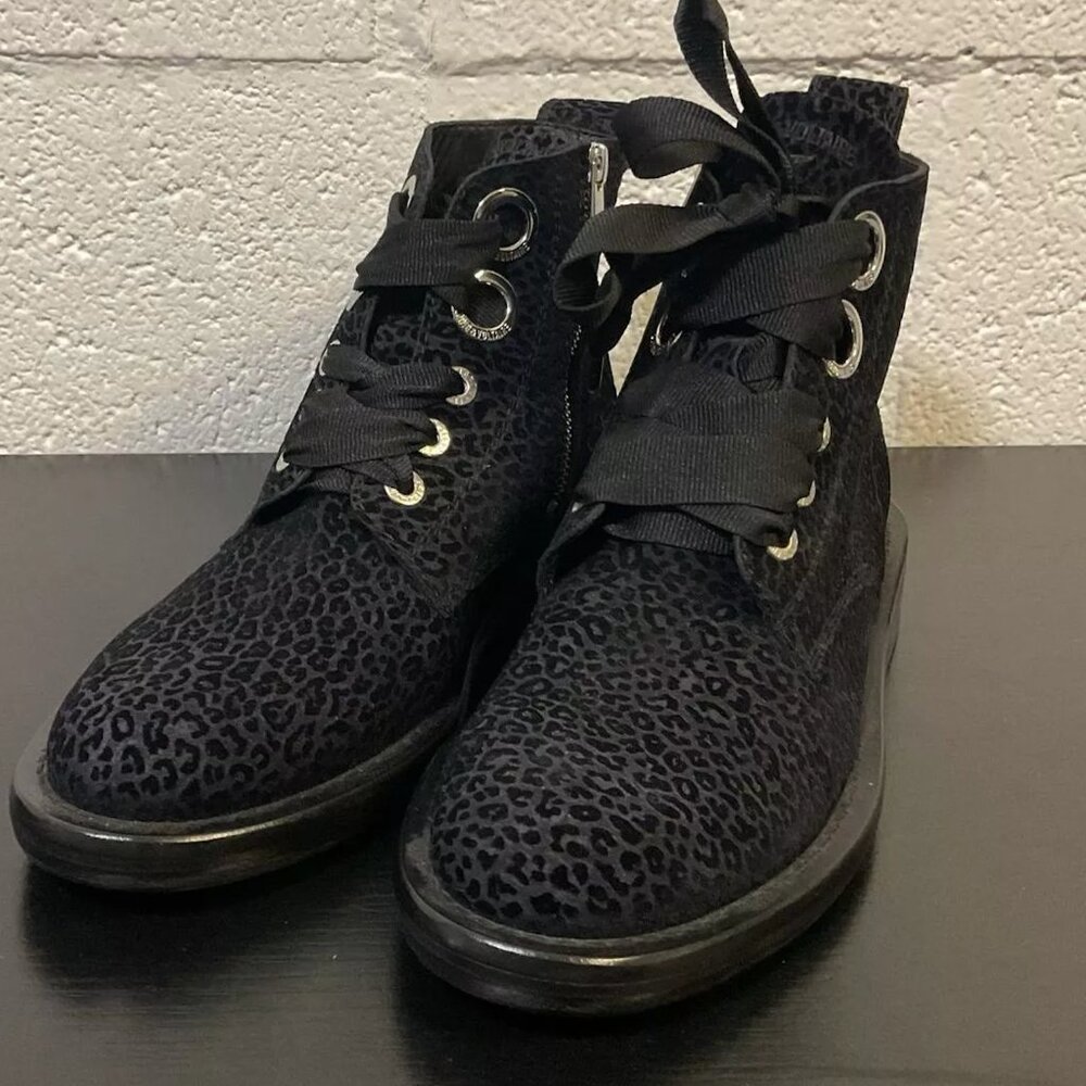 Zadig and voltaire black leopard leather boots